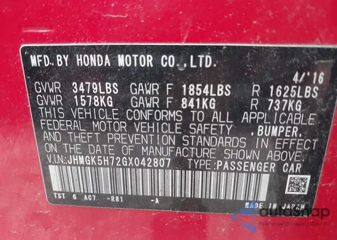 2016 Honda Fit Ex/Exl z USA, uszkodzony, nr VIN JHMGK5H72GX042807